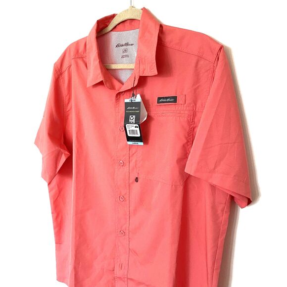 NWT Eddie Bauer Tech Woven Shirt UPF Protection Moisture Wicking Tea Rose Top L - Picture 9 of 12